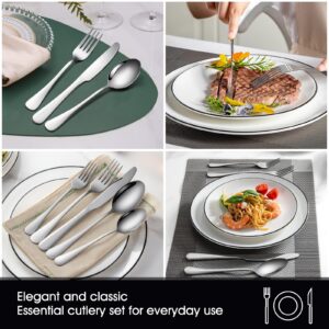 Silverware Set for 6 Premium Stainless Steel Cutlery Set Mirror Polished Flatware Set 30 Piece Knife Forks and Spoons Silverware Set Food-Grade Tableware Utensils Set for Restaurant Dishwasher Safe