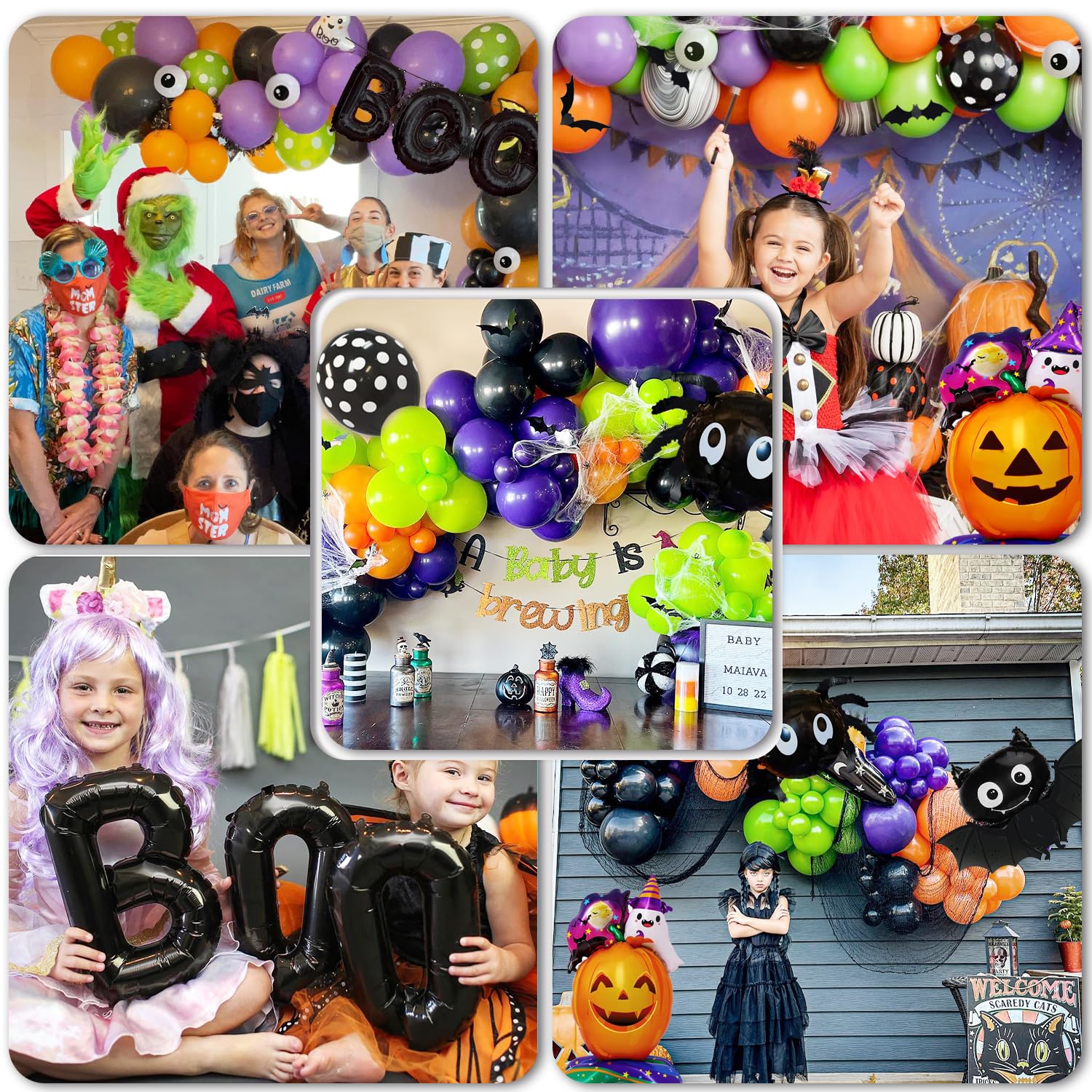 Halloween Balloons Decorations, Halloween Balloon Arch Kit with Pumpkin Bats Spider, Purple Orange and Black Eye BOO Balloons Halloween Balloon Garland for Halloween Party Supplies