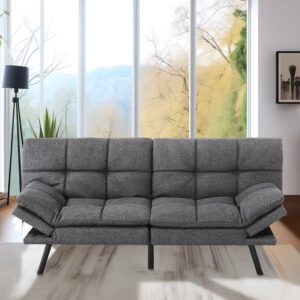 muuegm convertible futon sofa bed, futon couch filled with memory foam, ajustable backrest armrest folding sofa bed for living room, small space, apartment, loveseat daybed for sleeper dark gray