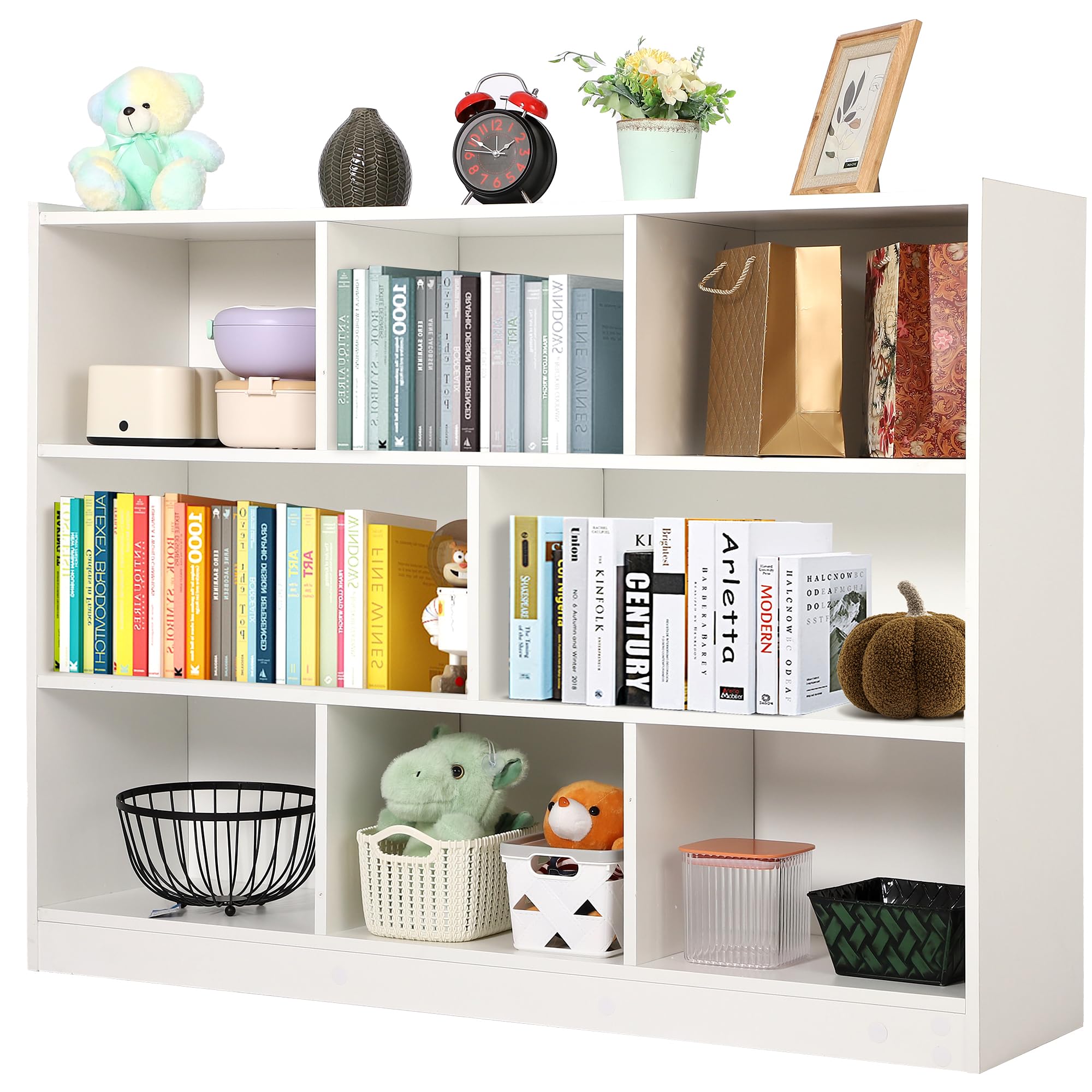 Grepatio 3 Tier 8 Cube Bookshelf, Toy Shelf Storage Organizer Bookcase with Open Shelf, Wood Cube Shelves for Kids Toy, Playroom, Book, Bedroom, Living Room (White)