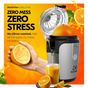 Eurolux Hands-Free Electric Citrus Juicer Machine, Orange Lime Grapefruit Lemon Squeezer, Easy to Clean.