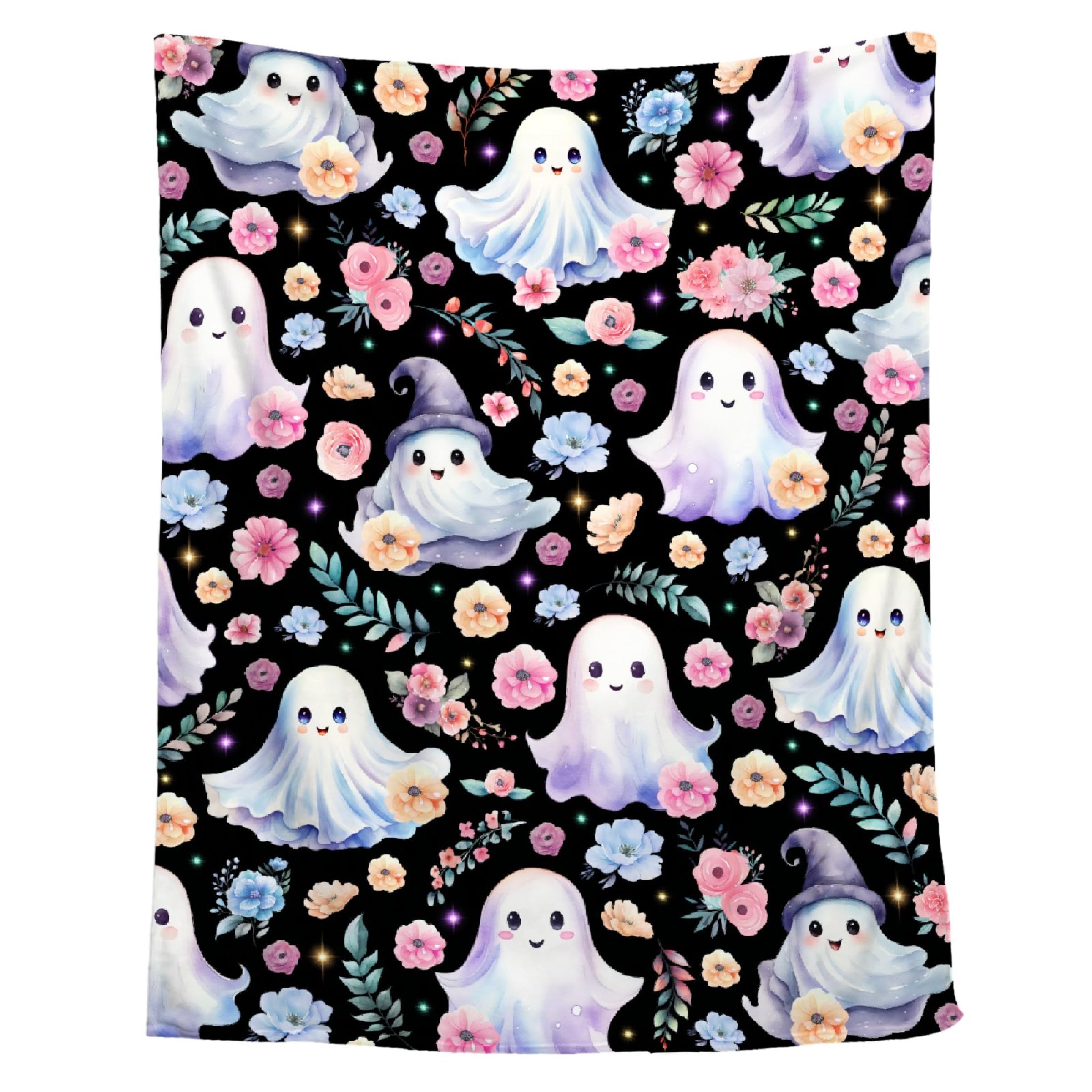 Cute Halloween Blanket for Girls Boys Black Ghost Flower Blanket for Women Men Soft Lightweight Throw Cozy Blankets for Bedding Couch Sofa Decor XS 30×40in for Leg/Pet