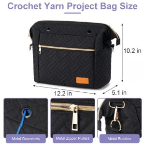 Mecozone Yarn Bag for Crochet Accessories, Knitting Bag Crochet Yarn Project Bag for Womens & Girls On the Go, Crochet Gifts for Crochet Lovers, Black