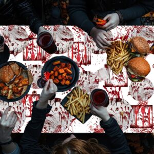 MEHOFOND Have a Killer Birthday Decoration, 194PCS Halloween Scream Party Tableware Decorations Include Killer Banner Bloody Hand Print Plates Napkins Tablecloth for Horror Themed Birthday Supplies