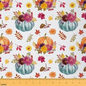 erosebridal pumpkin fabric by the yard 2 yards,fall colorful chrysanthemum upholstery fabric,autumn harvest decorative fabric for farmer,thanksgiving diy waterproof fabric for quilting sewing