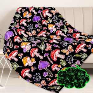 mushroom blanket glow in the dark blanket for girls boys mushrooms throw blanket soft fleece blankets mushroom decor blanket for bedroom sofa 50"x60"