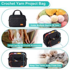 Mecozone Crochet Bag for Crochet Accessories, Yarn Bag Crocheting Yarn Project Bag for Womens & Girls On the Go, Crochet Gifts for Crocheters, Black