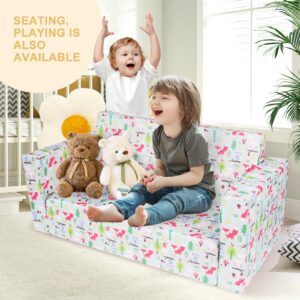 babimoni Kids Chairs for Toddler, 2 in 1 Foldable Toddler Couch, Convertible Foam and Floor Cushion for Boys and Girls, Zoo