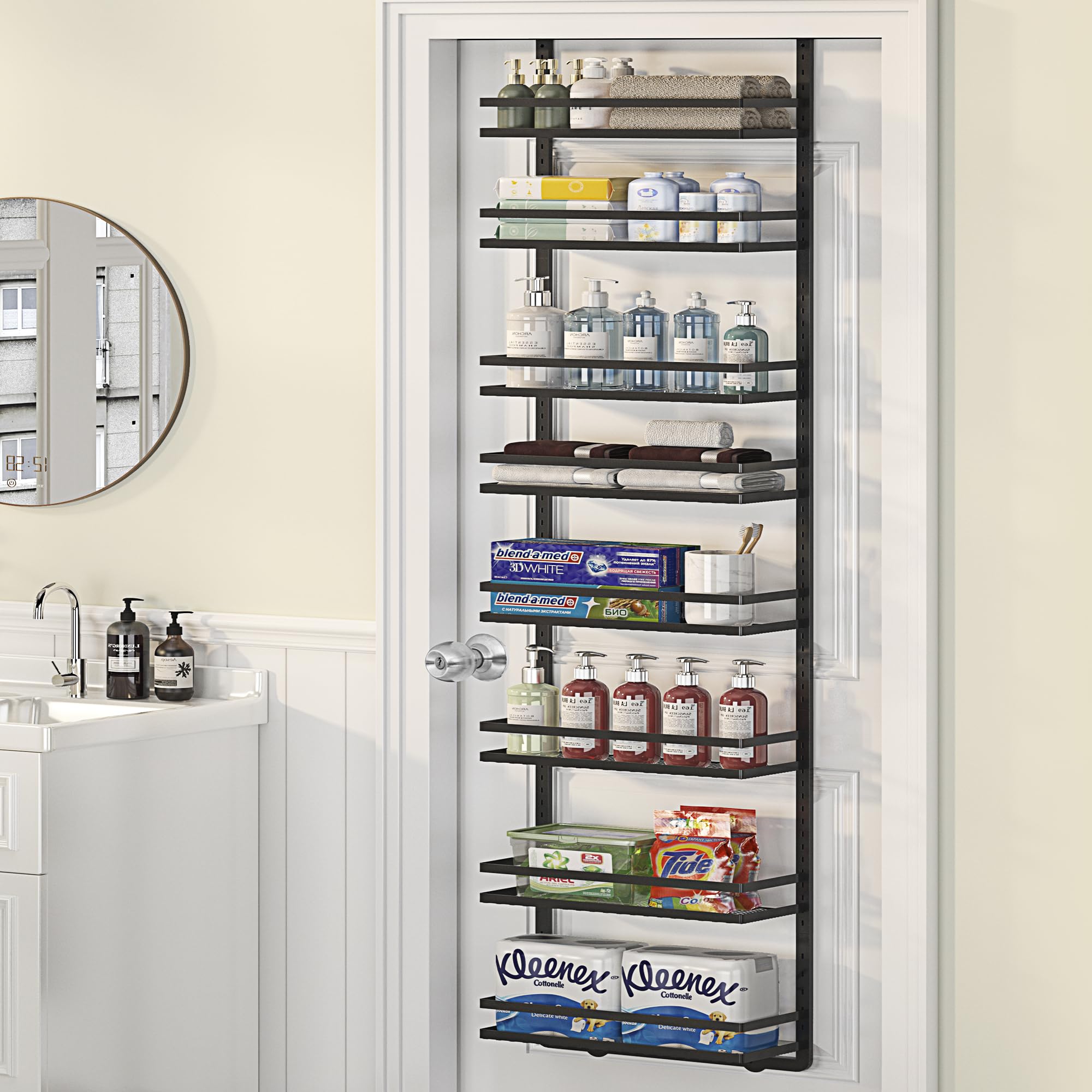 RUILALIFE Over-The-Door-Organizer Storage, Adjustabl Back of Door Organization for Bedroom Closet Bathroom, Wall Mount Spice Rack, Behind The Door Hanging Shelves (White)