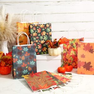 Tenceur 48 Pcs Fall Gift Bags Bulk Fall Candy Bags Kraft Paper Orange Gift Bags Maple Leaf Elements Party Treat Bags with Handles for Thanksgiving Autumn Wedding Birthday Party Favors