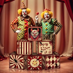 Sawowkuya 6 Pcs Halloween Creepy Carnival Decorations,Circus Clown Party Decoration Boxes for Carnival Circus Theme Horror Haunted House Party