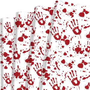 bolsome 12 sheets halloween bloody wrapping paper bloody handprint horror pattern gift wrapping paper for halloween party horror party favor diy craft, 19.7 × 27.6 inch