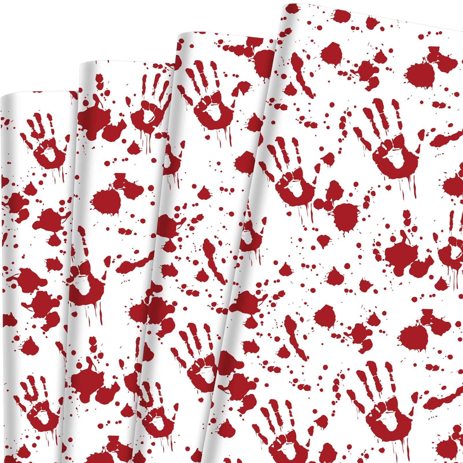 Bolsome 12 Sheets Halloween Bloody Wrapping Paper Bloody Handprint Horror Pattern Gift Wrapping Paper for Halloween Party Horror Party Favor DIY Craft, 19.7 × 27.6 Inch