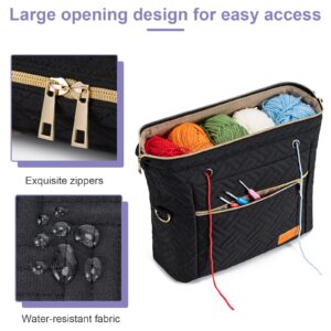 Mecozone Yarn Bag for Crochet Accessories, Knitting Bag Crochet Yarn Project Bag for Womens & Girls On the Go, Crochet Gifts for Crochet Lovers, Black