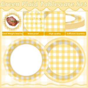 48Pcs Yellow Gingham Paper Dessert Plates Yellow and White Party Supplies Yellow Checkered Tableware Party Decorations Plaid Plates Dinnerware for Boys Girls Birthday Picnic Bride Shower Favor 7”