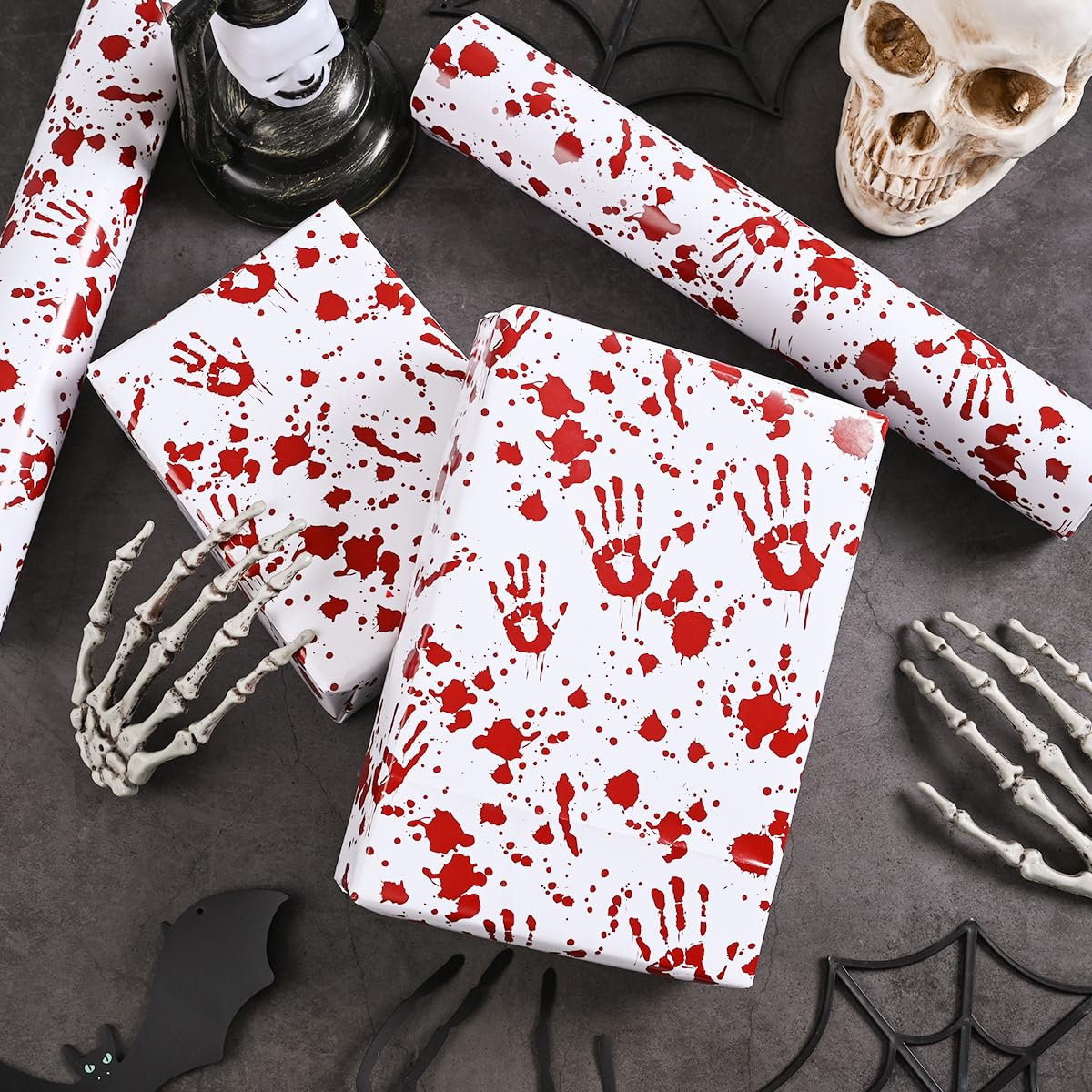 Bolsome 12 Sheets Halloween Bloody Wrapping Paper Bloody Handprint Horror Pattern Gift Wrapping Paper for Halloween Party Horror Party Favor DIY Craft, 19.7 × 27.6 Inch