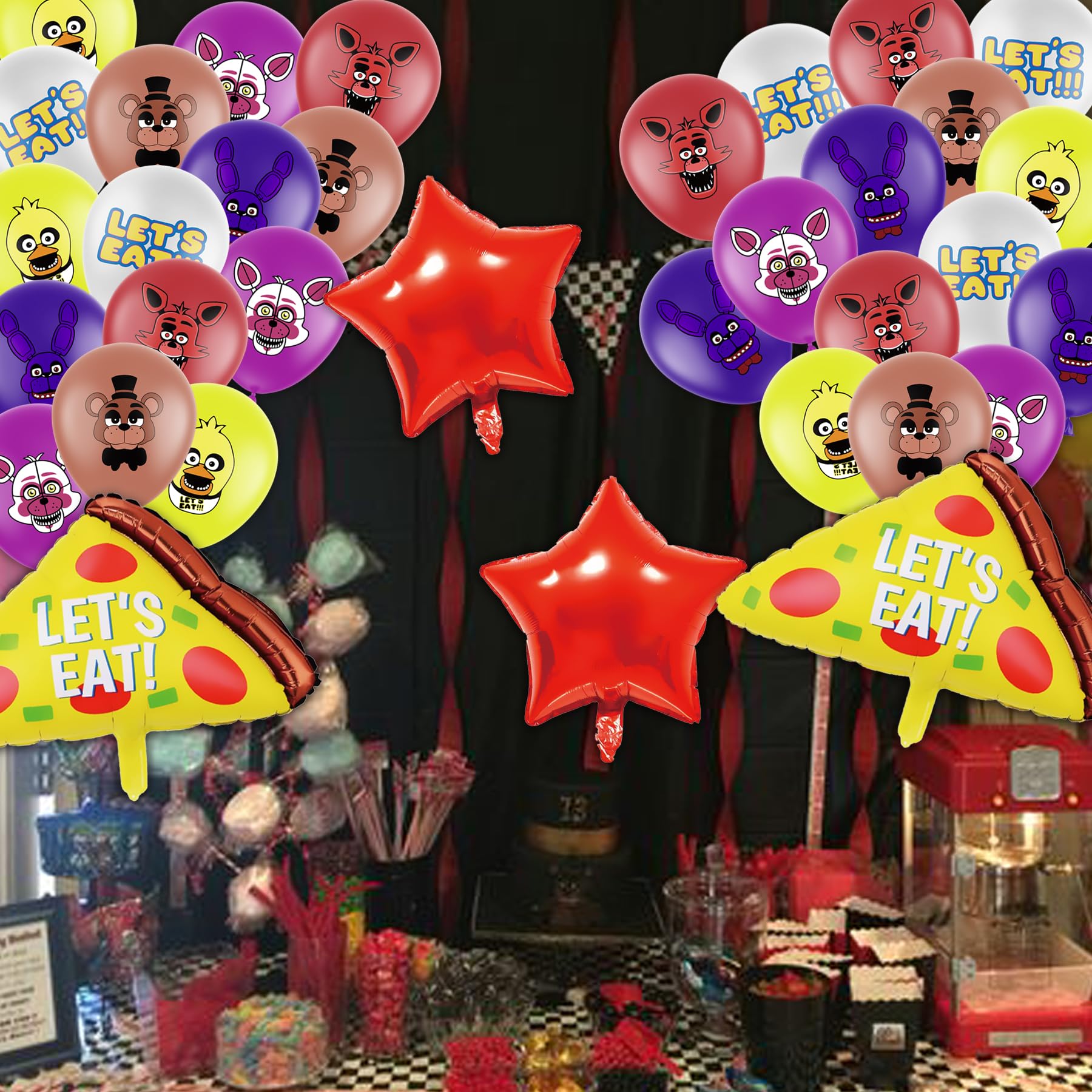 HOMEZZO Five Nights Game Party Balloons Set, Five Nights Printed Balloons Pizza Star Balloons for Halloween and Game Party