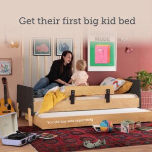 dadada Fun Bed - Twin Bed Frame for Kids Bed - Wood Twin Bed with Rails - Kid and Toddler Montessori Style Bedframe for Boys and Girls (Graphite/Red)