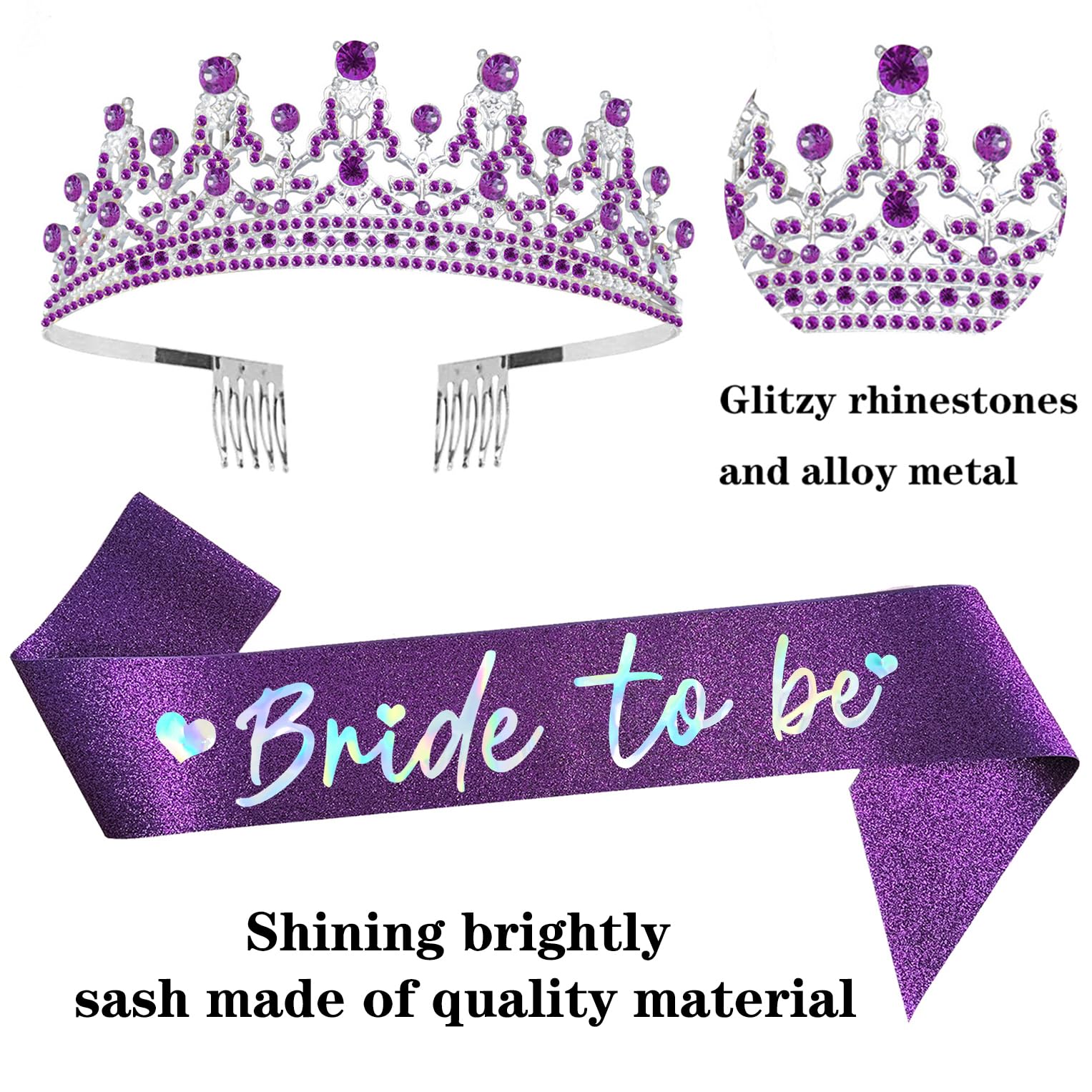 Bride to Be Tiara and Sash Party Kit Bridal Shower Tiara Women Party Favors Supplies Decorations Purple