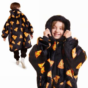 Giggling Getup Wearable Blanket Hoodie for Girls Boys - Oversized Flannel Sherpa Fleece Sweatshirt Blanket - with Giant Pocket & Sleeves - Cozy Warm Blanket Birthday Gifts for Kids Pizza