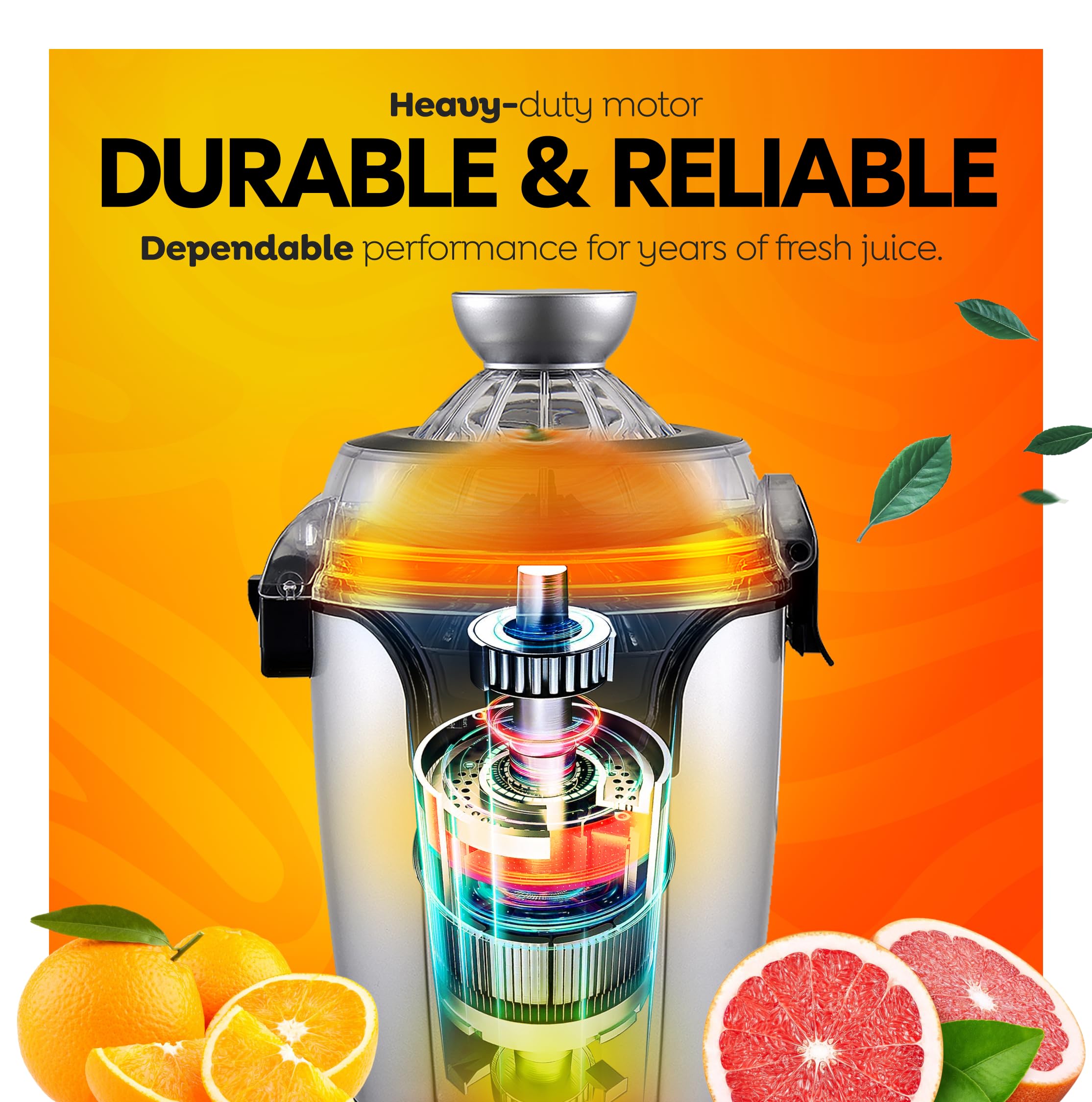 Eurolux Hands-Free Electric Citrus Juicer Machine, Orange Lime Grapefruit Lemon Squeezer, Easy to Clean.