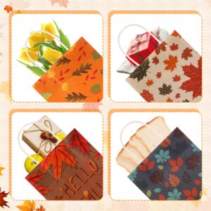 Tenceur 48 Pcs Fall Gift Bags Bulk Fall Candy Bags Kraft Paper Orange Gift Bags Maple Leaf Elements Party Treat Bags with Handles for Thanksgiving Autumn Wedding Birthday Party Favors