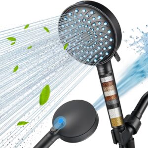 heemli filtered shower head with handheld, high pressure 7 spray mode showerhead with filters, water softener filters for hard water - remove chlorine - reduces dry itchy skin, matte black