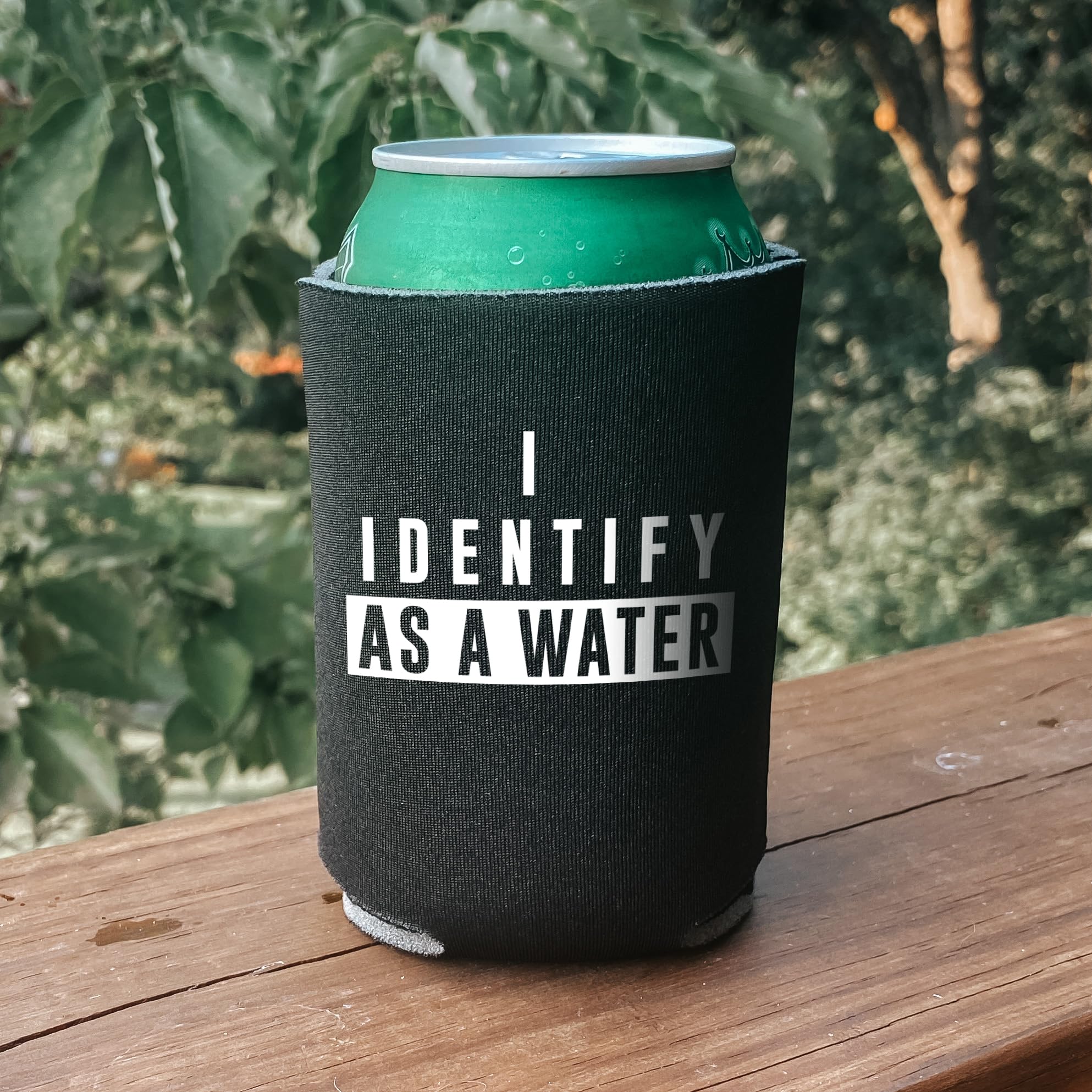 I Identify As A Water - Can Sleeve Cooler Insulated Drink Beer Hugger Coolies - Gifts for Dad from Son Daughter Fathers Day - Funny Birthday Present Idea for Him Men Boyfriend Husband (Black, 2 Pk)