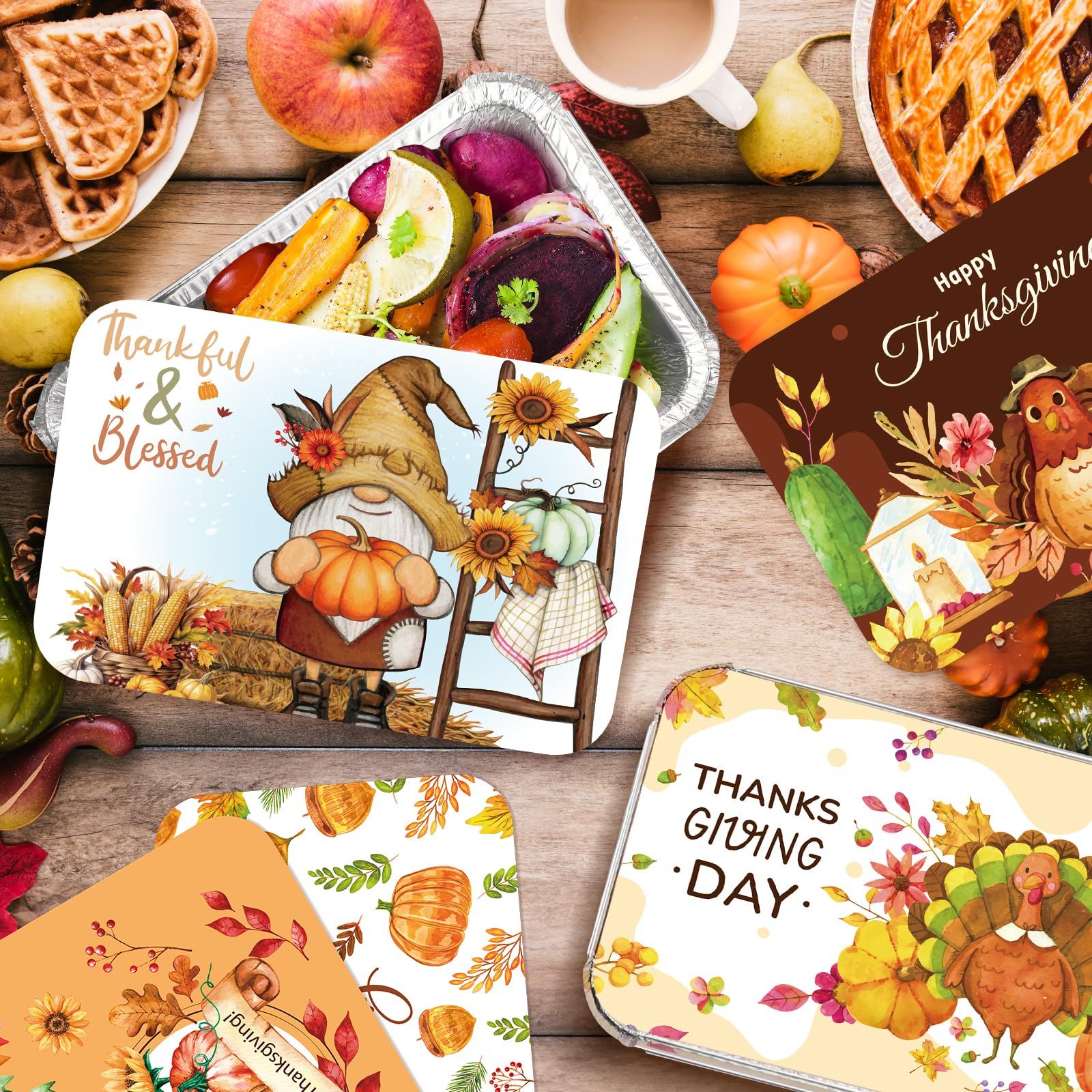 36 Pcs Thanksgiving Foil Containers with Lid Covers, Fall Autumn Harvest Theme Disposable Aluminum Foil, Baking Pan Cake Pan Food Foil Pans for Thanksgiving Party Supplies Fall Leftovers & To-Go Meals