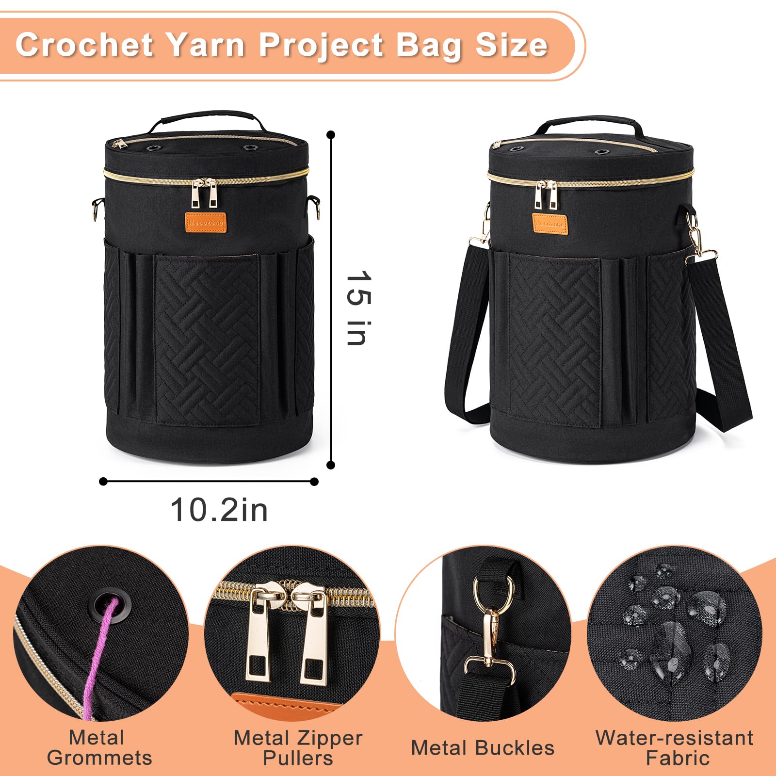 Mecozone Crochet Bag, Yarn Bag Storage Organizer for Crochet Accessories, Knitting Bag for Womens Girls Crocheting On The Go, Crochet Gifts For Crocheters, Black