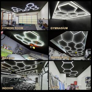 SLARY LED Hexagon Garage Lights, 24 Pack Car Garage Light Tubes, 192W, 23040LM, 6500K Super Bright, 5 Grid Systems Car Detailing Ceiling LED Light for Garage Warehouse Workshop Basement Gym