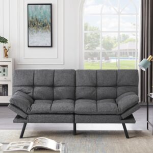 muuegm memory foam futon sofa bed, futon with adjustable backrests armrests and convertible, modern design futon couch for living room, apartment, office, small room, 71" daybed dark gray