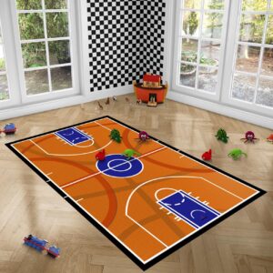 Basketball Court Rug - Basketball Rug for Boys Bedroom Sports Rug Basketball Prints Carpets for Living Room Bedroom Playroom Sports Decor Floor Mat, 3'×5'