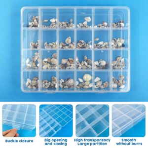 Rainmae Seashell Display Box, 24 Grids Seashell Storage Box, Transparent Plastic Seashell Starfish Trinket Storage Box, Small Craft Organizers Container for Bead, Nail, Jewelry, Stones