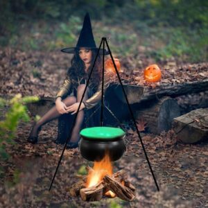 Generic 30 Inches Tall Large Witch Cauldron, Halloween Outdoor Decorations Halloween Cauldron on Tripod with Green Lights, Witch Pot of Brew for Halloween Party Witch Accessories, Black