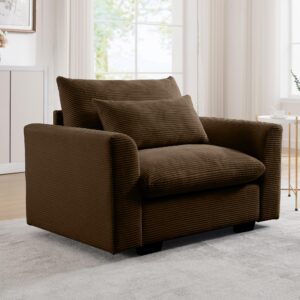 SLEERWAY Oversized Accent Chair for Living Room, 51" Comfy Corduroy Sofa with Lumbar Pillow, Modern Oversized Single Sofa Chair and A Half with Wide Armrest for Living Room, Apartment, Office, Brown