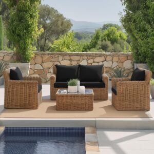 Parkerly Outdoor Deep Seat Cushion Set,24 x 24 Inch,Waterproof & Fade Resistant for Chair Sofa Couch,Removable Cover Deep Seat & Back Cushion Black