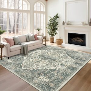 xilixili 8x10 washable area rugs for living room - soft non-slip machine washable low pile rugs, large stain resistant home decor carpets for bedroom,living room,dining room (blue,8x10)