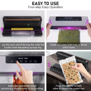 Live Go Food Saver Vacuum Sealer Machine,High-Speed Continuous Working Suction Power Food Sealer with 10 Airtight Bags and Accessory Hose for Food Save and Storage