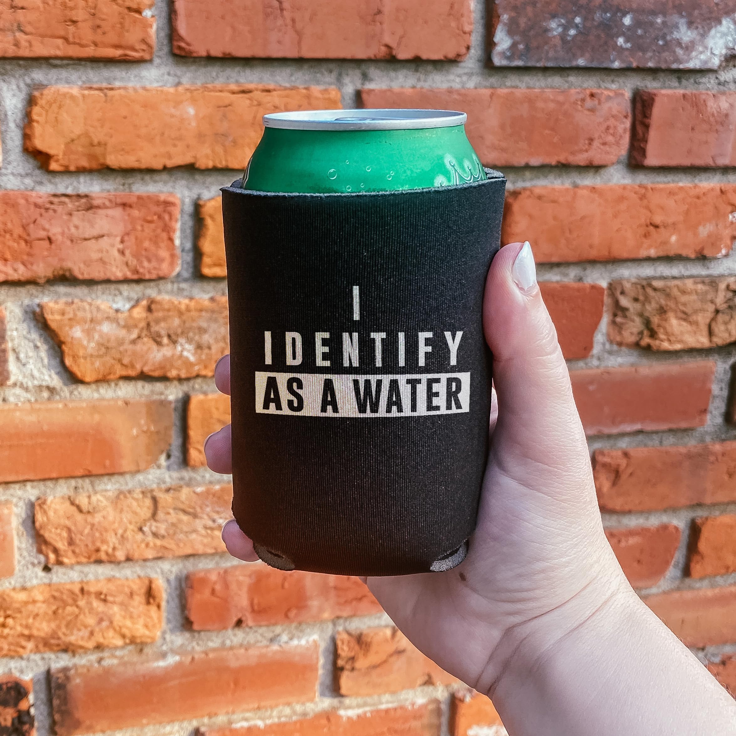 I Identify As A Water - Can Sleeve Cooler Insulated Drink Beer Hugger Coolies - Gifts for Dad from Son Daughter Fathers Day - Funny Birthday Present Idea for Him Men Boyfriend Husband (Black, 2 Pk)