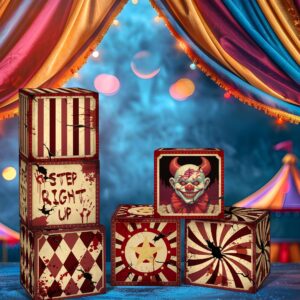 Sawowkuya 6 Pcs Halloween Creepy Carnival Decorations,Circus Clown Party Decoration Boxes for Carnival Circus Theme Horror Haunted House Party