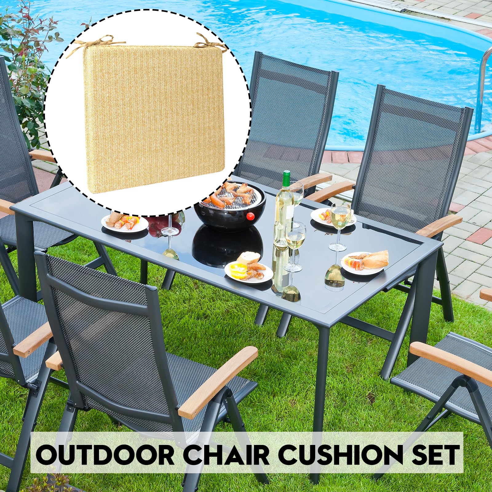 Outdoor Chair Cushions, 19x15.5 Inch Indoor Chair Pads with Ties Waterproof Seat Pads Fade Resistant Square Memory Foam Patio Chair Cushion for Garden Patio Furniture Chair Home Office Set of 2