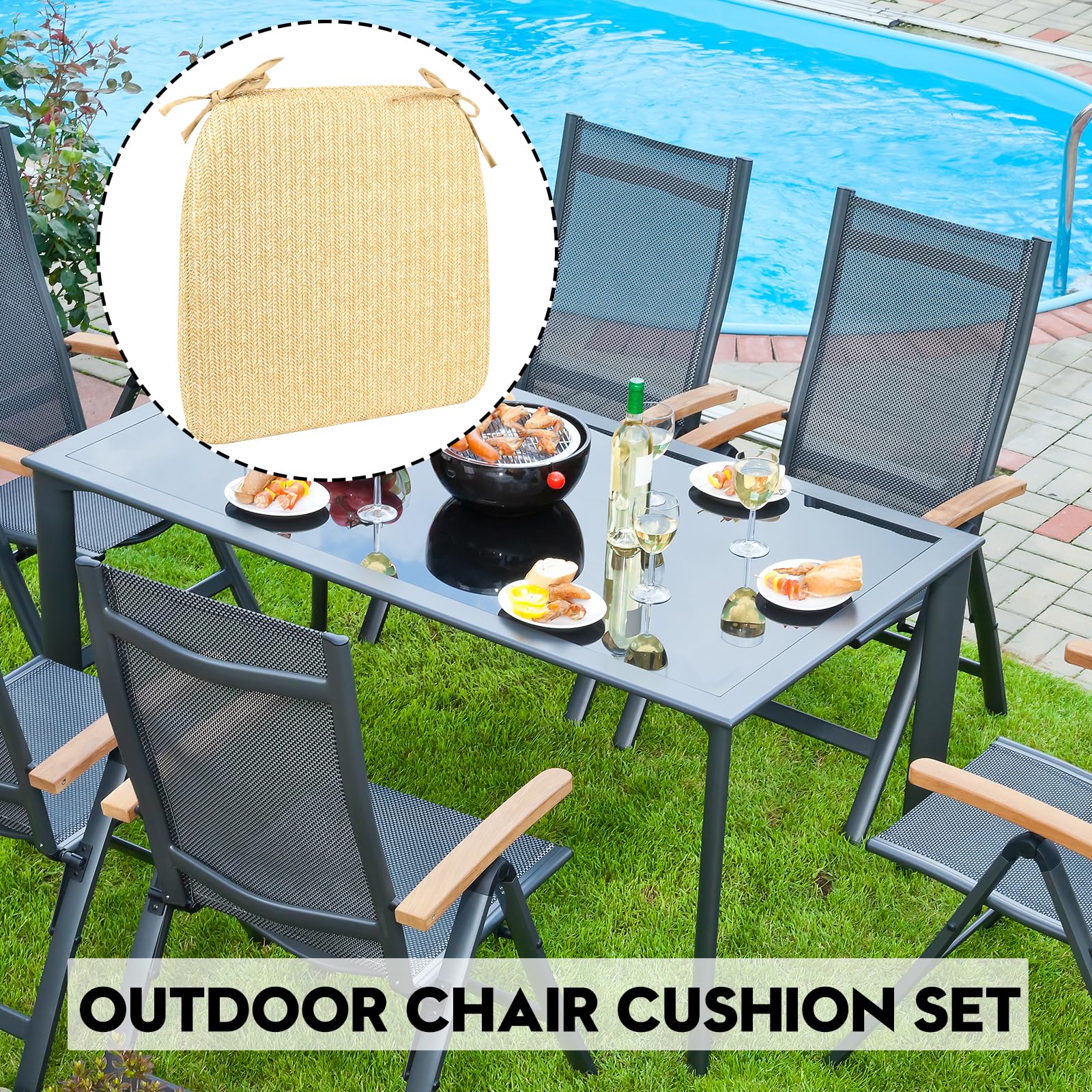 Outdoor Chair Cushions, 17x15.5 Inch Indoor Chair Pads with Ties Waterproof U-Shape Seat Pads Round Corner Memory Foam Seat Cushions for Garden Patio Furniture Chair Home Office Set of 2