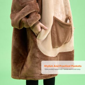 Giggling Getup Sloth Wearable Blanket Hoodie - Oversized Soft Sherpa Fleece Hooded Blanket - Warm Cozy Plush Flannel Blanket Sweatshirt Gifts - with Giant Pocket and Sleeves for Kids Girls Boys