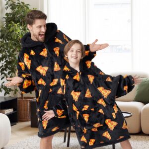 Giggling Getup Wearable Blanket Hoodie for Girls Boys - Oversized Flannel Sherpa Fleece Sweatshirt Blanket - with Giant Pocket & Sleeves - Cozy Warm Blanket Birthday Gifts for Kids Pizza