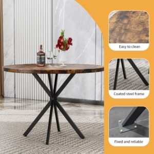 DKLGG Brown Round Dining Table, Mid-Century Modern Round Dining Table for 4-6 Person, 39" Coffee Table with Metal Black Legs for Cafe/Bar Kitchen Dining Office, Save Space (only Table)