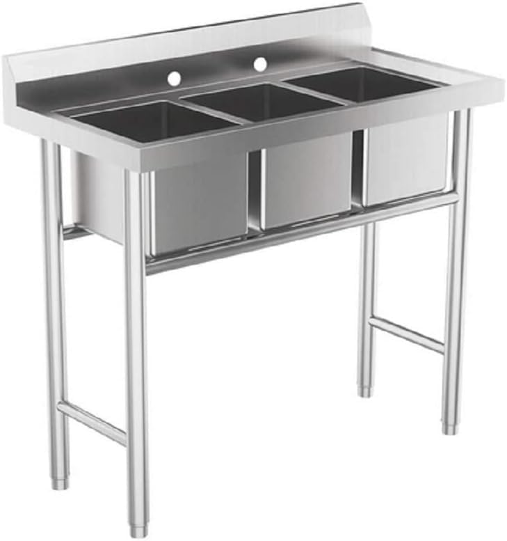 3 Compartment Sink Commercial Stainless Steel Utility Sink w/3*Drains, Outdoor Sink 3 Bay Sink Restaurant Sink, 39 * 17.7 * 37.4in