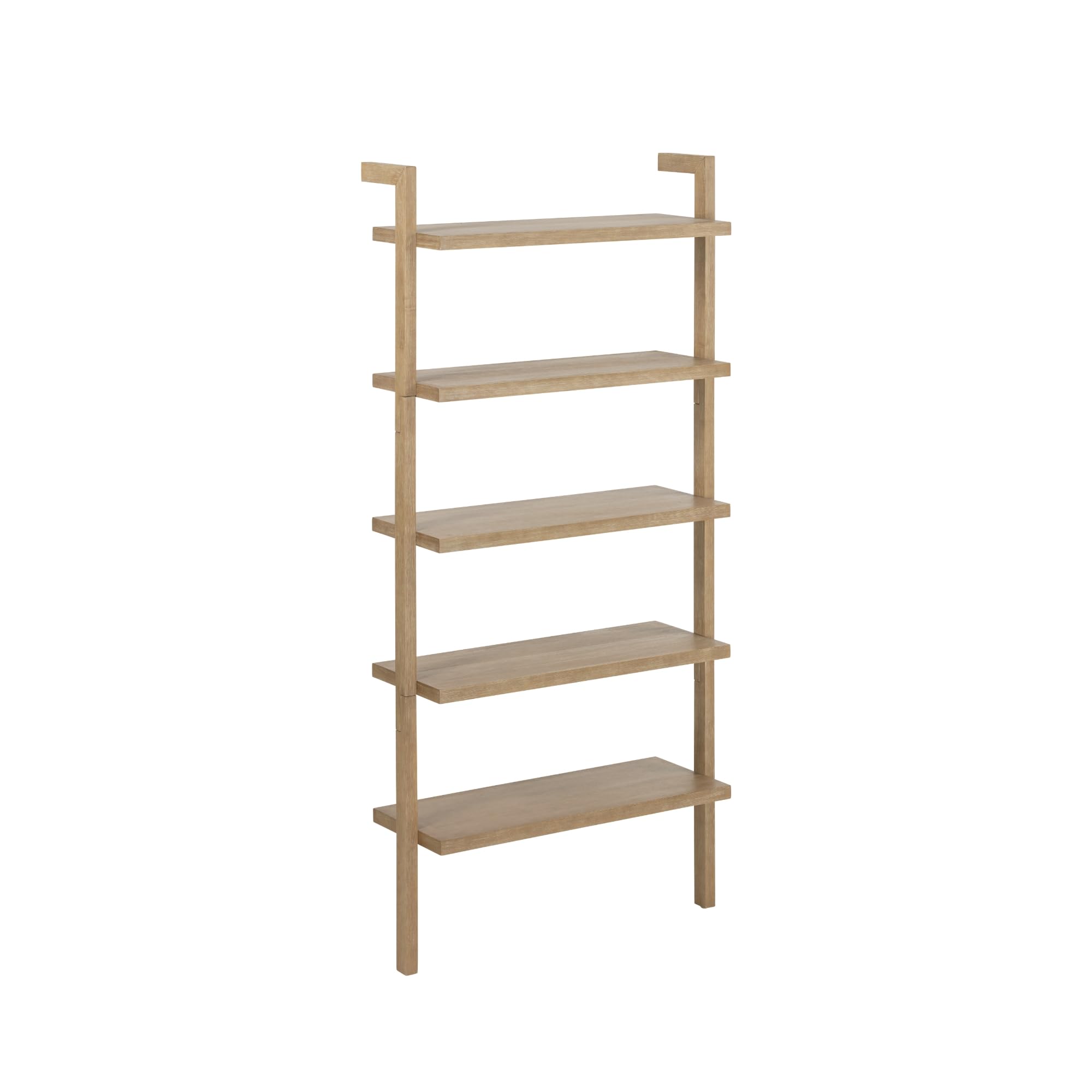 Nathan James Beacon 5 Tier Bookshelf, Wall Mounted Bookcase, Solid Wood Bookshelf in Wire Brushed Finish, Boho Rustic Bookcase