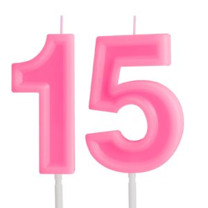 macaron pink 15th birthday candles,number 15 candle, pink macaron birthday candle for cake,happy birthday candle,numeral candles cake topper decoration for sweet girls birthday party supplies