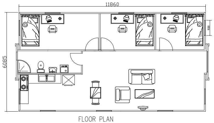 Generic Modern durable quality expandable container house Portable Living Unit with 3 bedroom 40ft mobile home